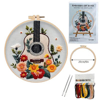 HKM-578259 Flower Embroidery Material Package with Imitation Bamboo Frame and Tools, Modern Landscape Design, Cotton and Linen, 28x28cm