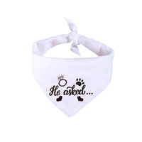 HKM-578259 White Dog Wedding Scarf with 'He Asked, She Said Yes' Embroidery for Valentine's Day