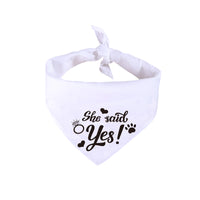 HKM-578259 White Dog Wedding Scarf with 'He Asked, She Said Yes' Embroidery for Valentine's Day