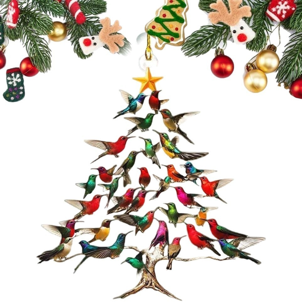 HKM-578387 Hummingbird Acrylic Christmas Tree Decoration, 8cm Cartoon Style