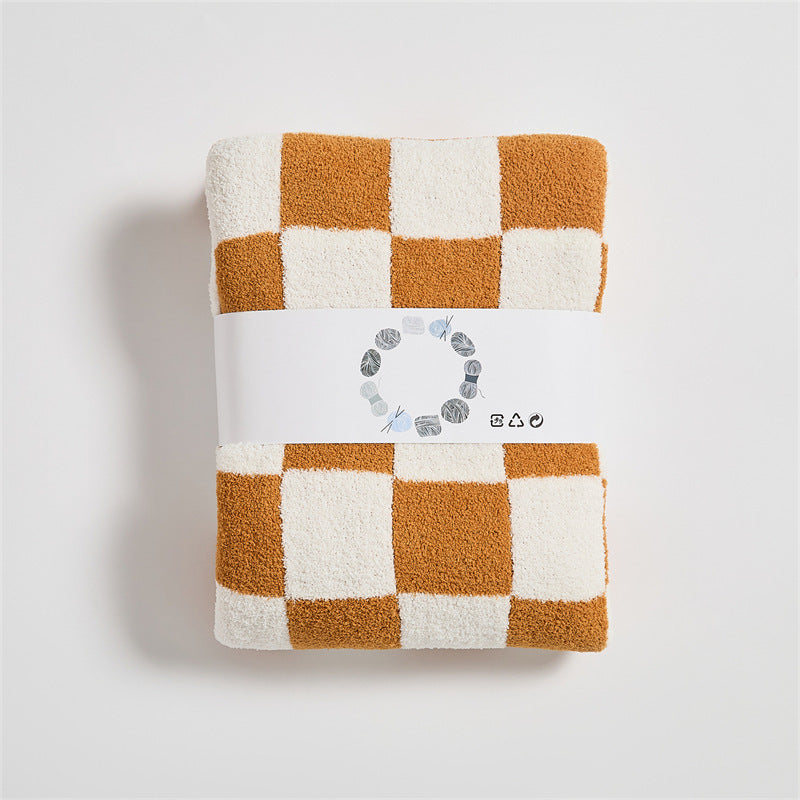 HKM-578579 Retro Plaid Half Velvet Chenille Wool Blanket, Sofa Cover - Multiple Sizes Available