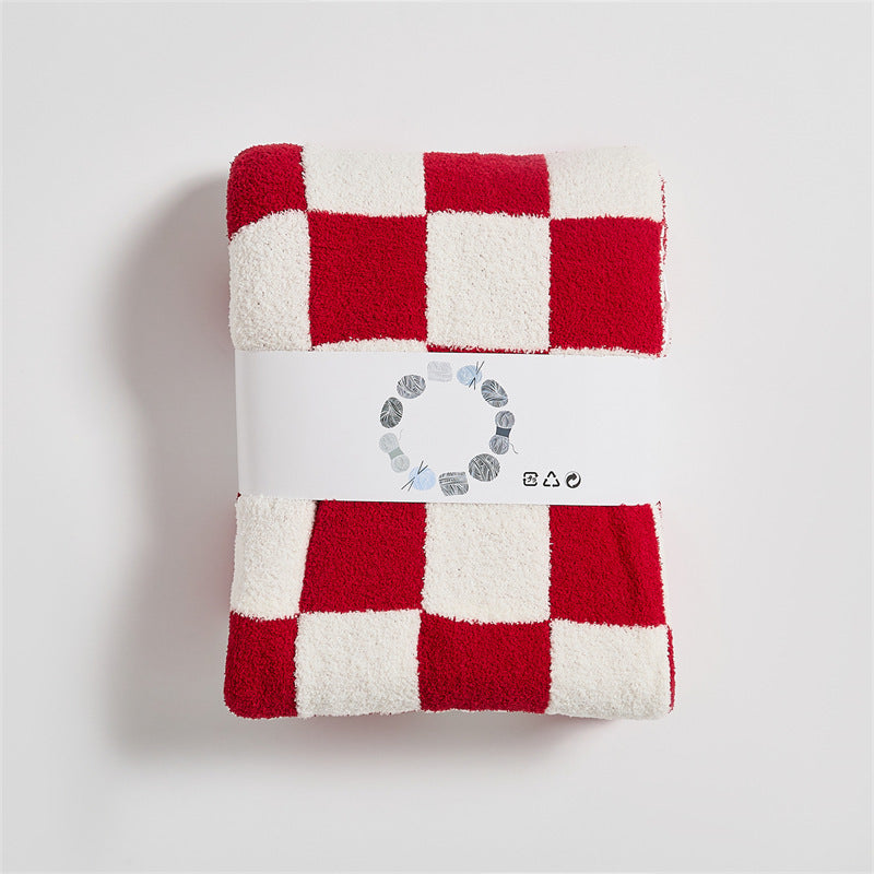 HKM-578579 Retro Plaid Half Velvet Chenille Wool Blanket, Sofa Cover - Multiple Sizes Available