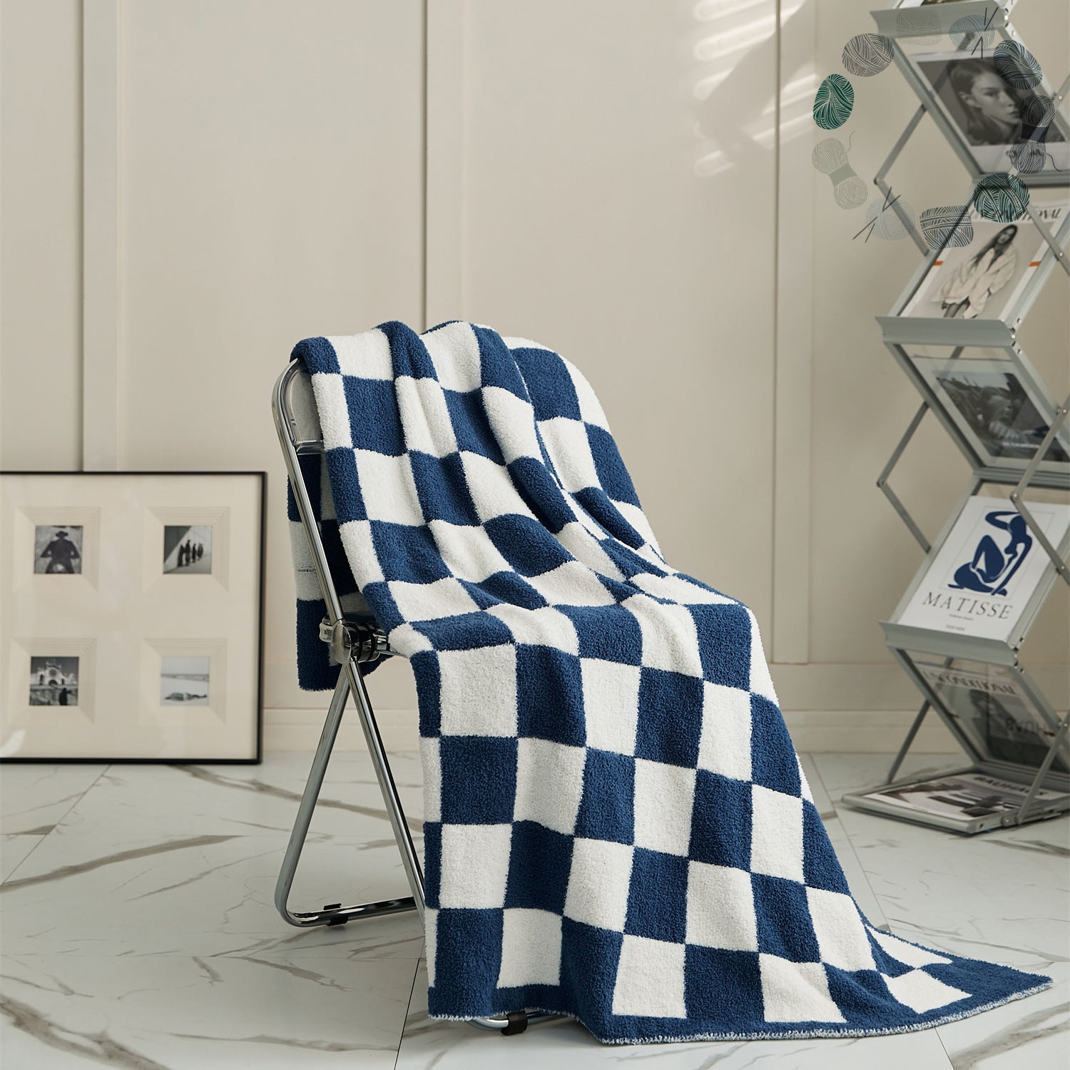 HKM-578579 Retro Plaid Half Velvet Chenille Wool Blanket, Sofa Cover - Multiple Sizes Available