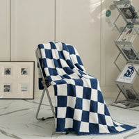 HKM-578579 Retro Plaid Half Velvet Chenille Wool Blanket, Sofa Cover - Multiple Sizes Available