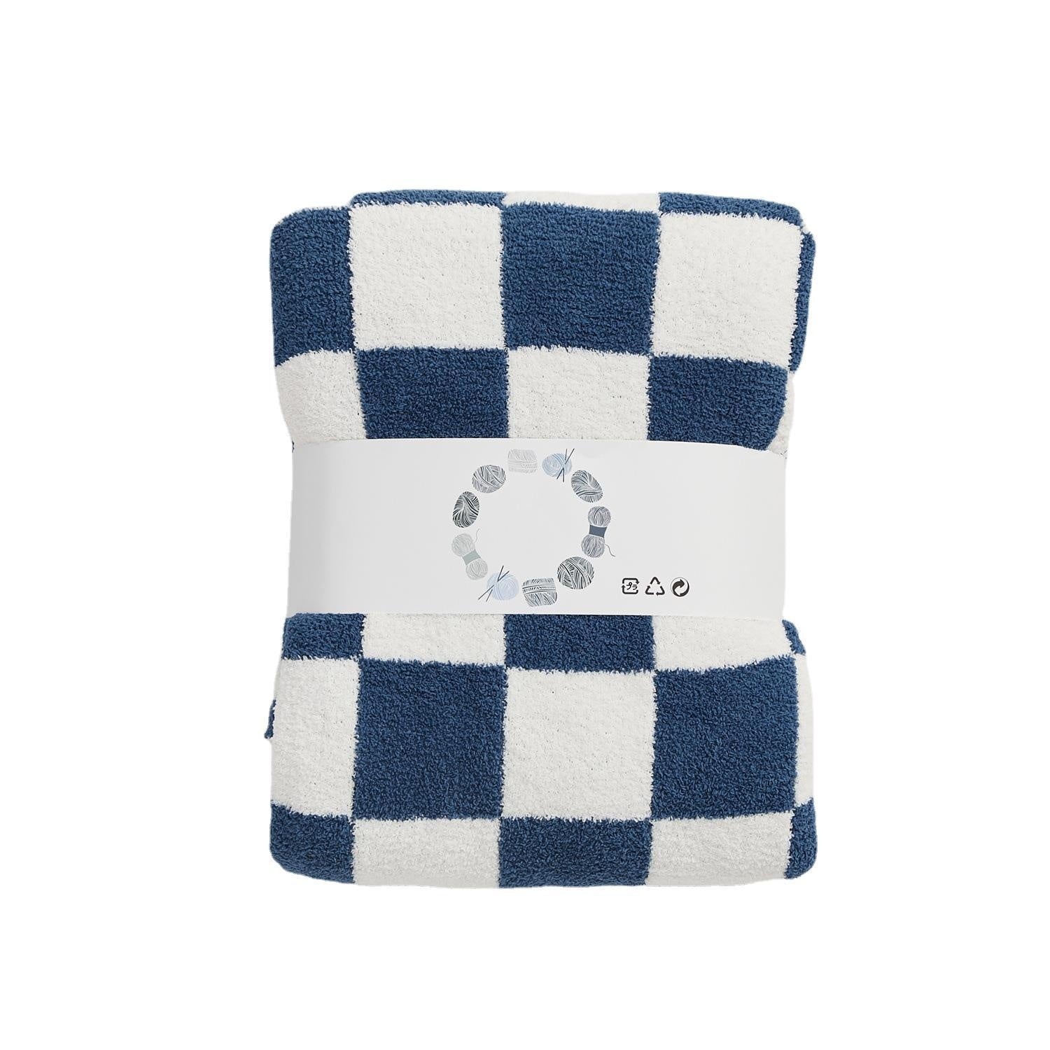 HKM-578579 Retro Plaid Half Velvet Chenille Wool Blanket, Sofa Cover - Multiple Sizes Available