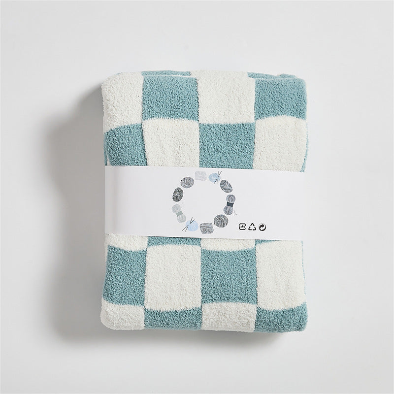 HKM-578579 Retro Plaid Half Velvet Chenille Wool Blanket, Sofa Cover - Multiple Sizes Available