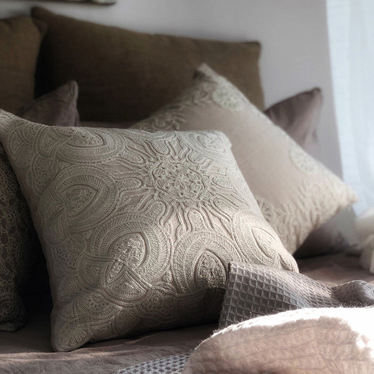 HKM-578643 Vintage French Style Embroidered Pillow, 45cm x 45cm, Cotton Canvas, Without Core