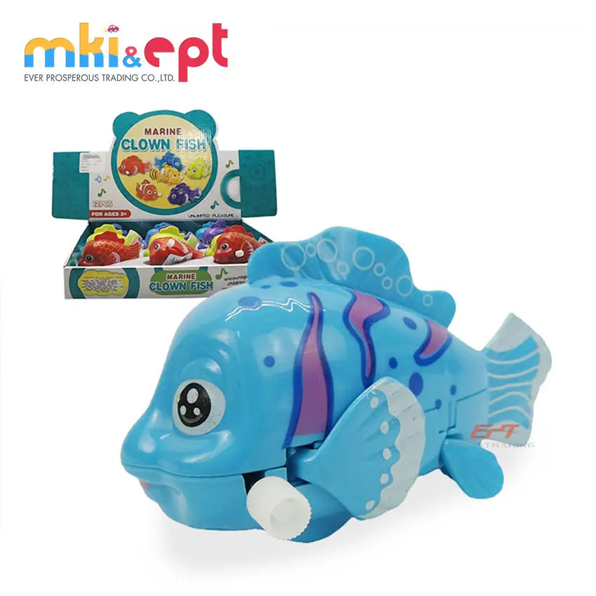 HKM-579219 Colorful Mini Wind-Up Clown Fish Toy for Kids Ages 2-7, Interactive Gliding Action