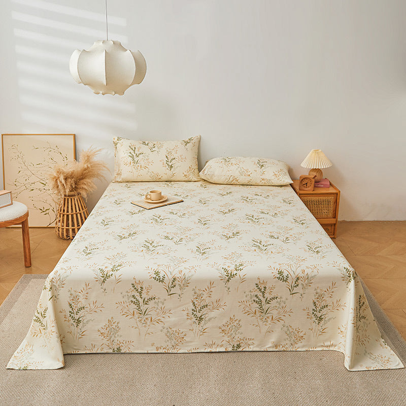 HKM-579411 Pure Cotton Plant and Flower Pattern Three-Piece Bedding Set in Various Sizes
