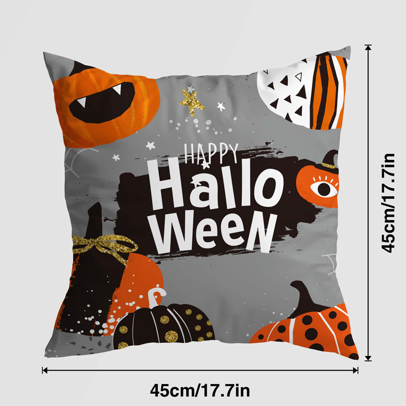 HKM-579539 Halloween Pumpkin Castle Cartoon Pillow Cover - Super Soft Multicolor Design, 45x45 cm