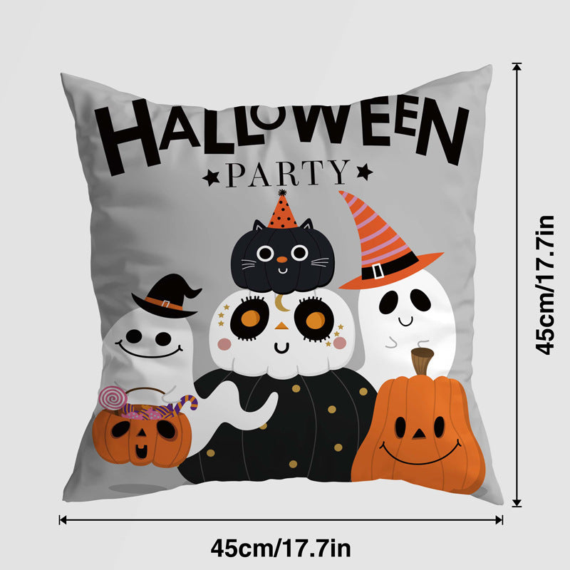 HKM-579539 Halloween Pumpkin Castle Cartoon Pillow Cover - Super Soft Multicolor Design, 45x45 cm