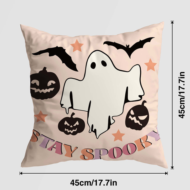 HKM-579539 Halloween Pumpkin Castle Cartoon Pillow Cover - Super Soft Multicolor Design, 45x45 cm