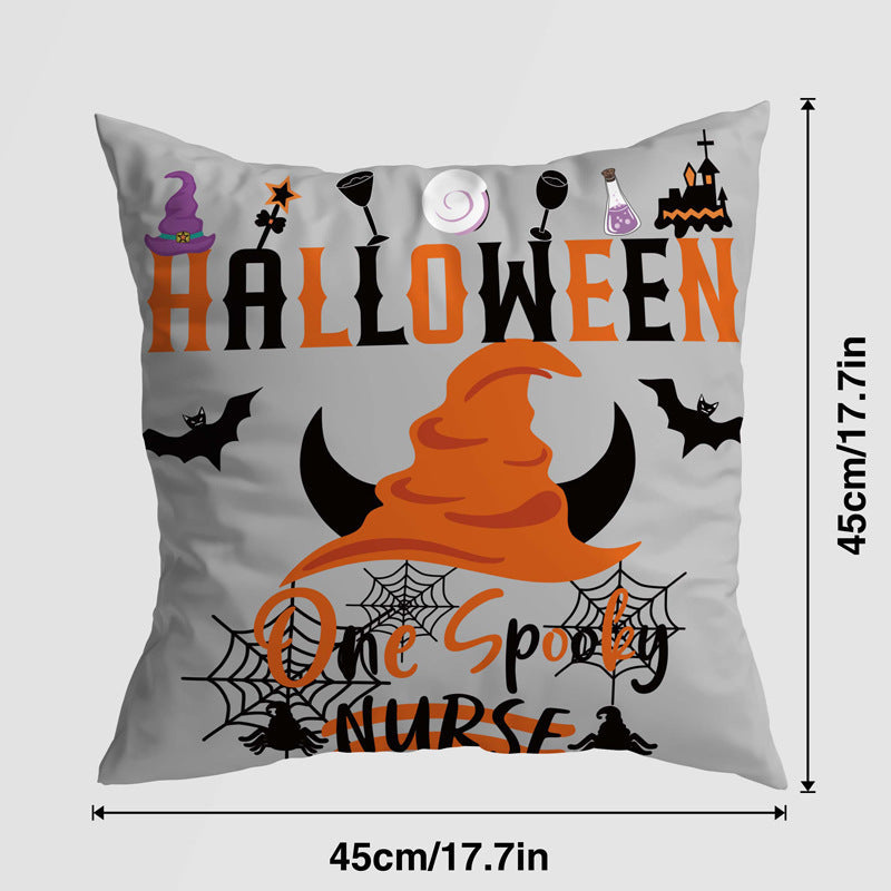 HKM-579539 Halloween Pumpkin Castle Cartoon Pillow Cover - Super Soft Multicolor Design, 45x45 cm