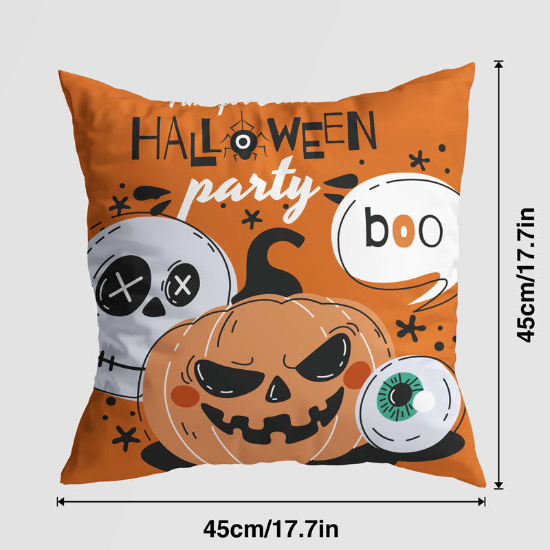 HKM-579539 Halloween Pumpkin Castle Cartoon Pillow Cover - Super Soft Multicolor Design, 45x45 cm
