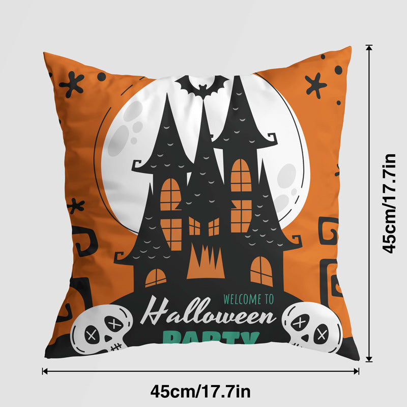HKM-579539 Halloween Pumpkin Castle Cartoon Pillow Cover - Super Soft Multicolor Design, 45x45 cm