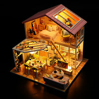 HKM-579667 3D DIY Wooden Miniature Dollhouse with LED Light for Kids Aged 5 to 7