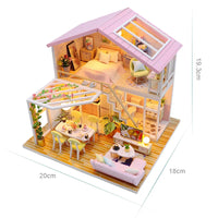 HKM-579667 3D DIY Wooden Miniature Dollhouse with LED Light for Kids Aged 5 to 7