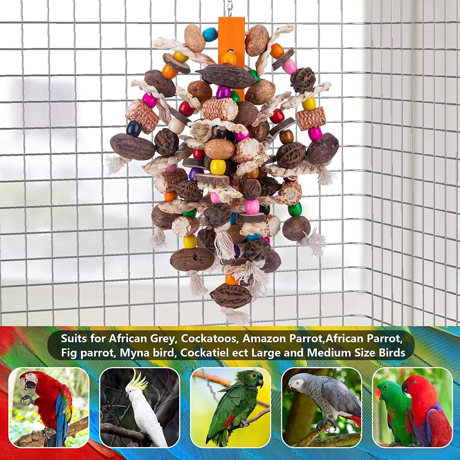 HKM-579667 Wooden Fruit Skewers for Large Parrots - Creative Nibbling Toy
