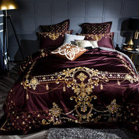 HKM-579731 European Style Cotton Embroidery Four-Piece Bedding Set in Geometric Pattern