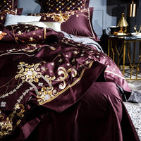 HKM-579731 European Style Cotton Embroidery Four-Piece Bedding Set in Geometric Pattern