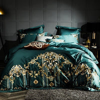 HKM-579731 European Style Cotton Embroidery Four-Piece Bedding Set in Geometric Pattern
