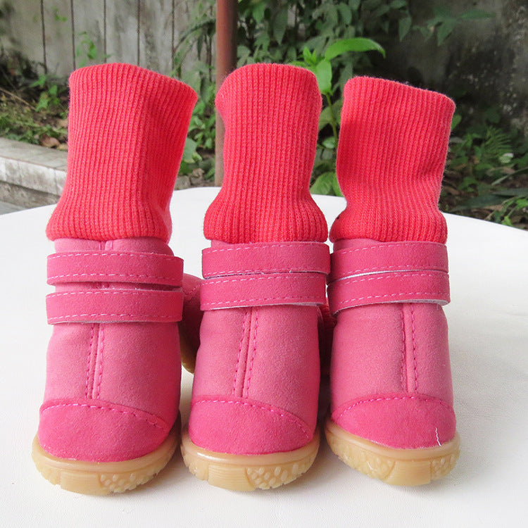 HKM-579731 High Top Cotton Dog Shoes - Suede Material in Pink, Brown, Black, Sizes 1-5