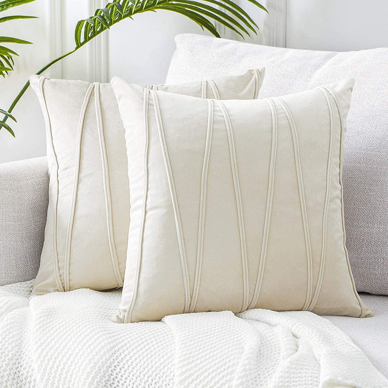HKM-579795 Vertical Strip Velvet Cushion Cover, Plush Fabric, 45x45cm, Ideal for Bedroom and Study