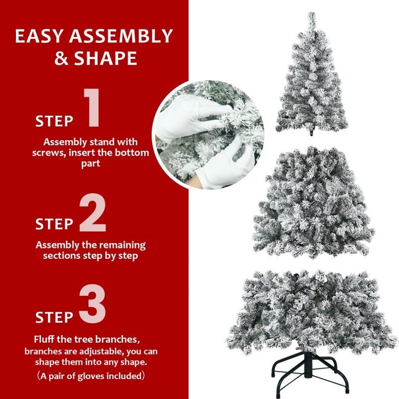 HKM-579859 Flocked Artificial Christmas Tree with Foldable Base - Available in 4ft, 5ft, 6ft, and 7ft Options