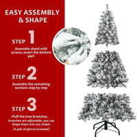 HKM-579859 Flocked Artificial Christmas Tree with Foldable Base - Available in 4ft, 5ft, 6ft, and 7ft Options