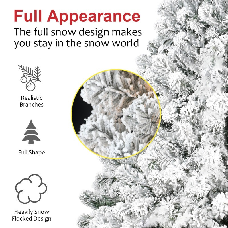 HKM-579859 Flocked Artificial Christmas Tree with Foldable Base - Available in 4ft, 5ft, 6ft, and 7ft Options
