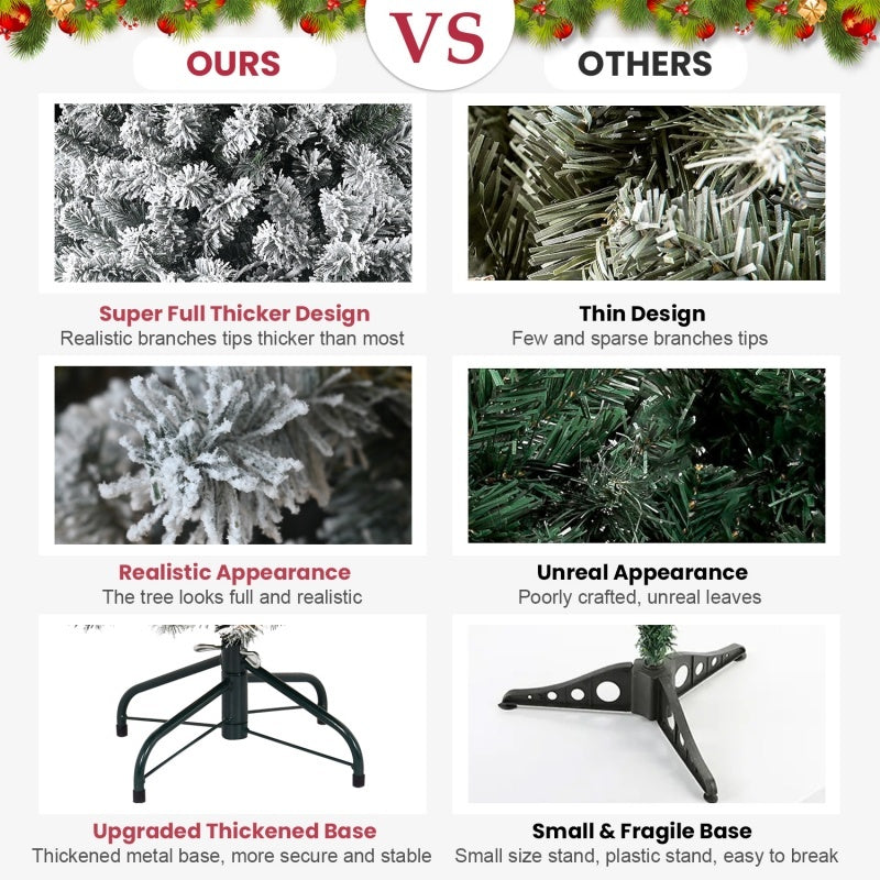 HKM-579859 Flocked Artificial Christmas Tree with Foldable Base - Available in 4ft, 5ft, 6ft, and 7ft Options