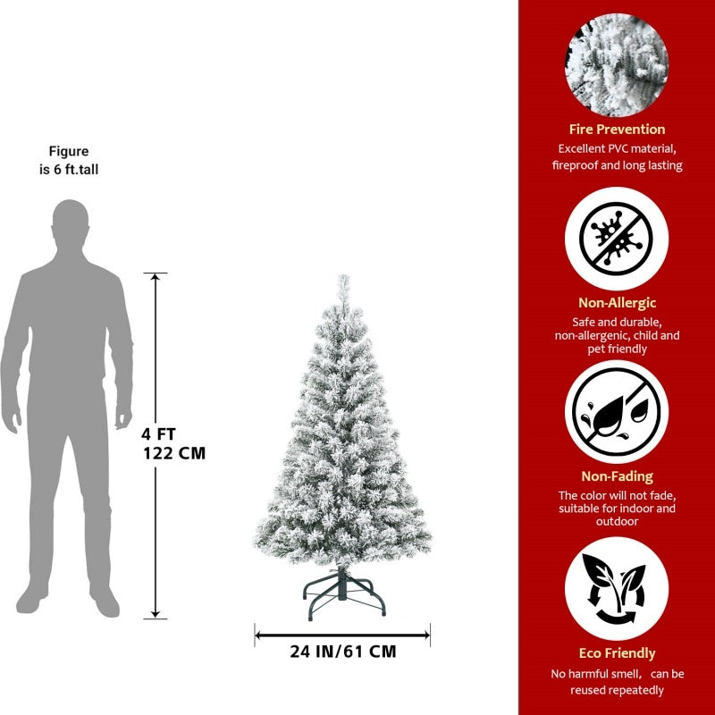 HKM-579859 Flocked Artificial Christmas Tree with Foldable Base - Available in 4ft, 5ft, 6ft, and 7ft Options