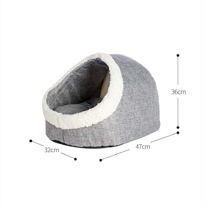 HKM-579859 Reversible Slipper Pet Nest for Cats and Dogs - Soft Lamb and PP Cotton, Gray and Light Brown, 47x32x36cm