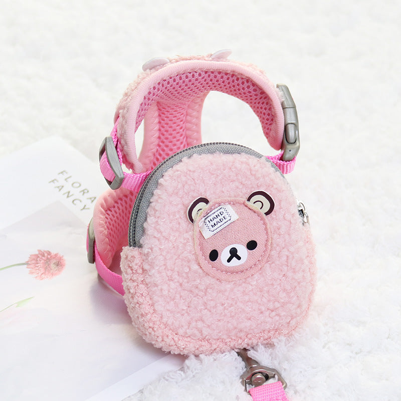 HKM-579923 Pet Fleece Backpack with Chest Strap and Traction Rope - Soft Cotton, Multiple Colors Available