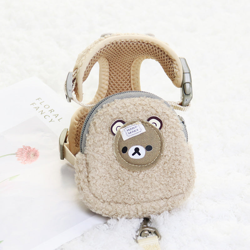 HKM-579923 Pet Fleece Backpack with Chest Strap and Traction Rope - Soft Cotton, Multiple Colors Available
