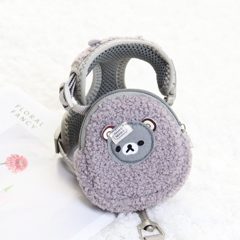 HKM-579923 Pet Fleece Backpack with Chest Strap and Traction Rope - Soft Cotton, Multiple Colors Available
