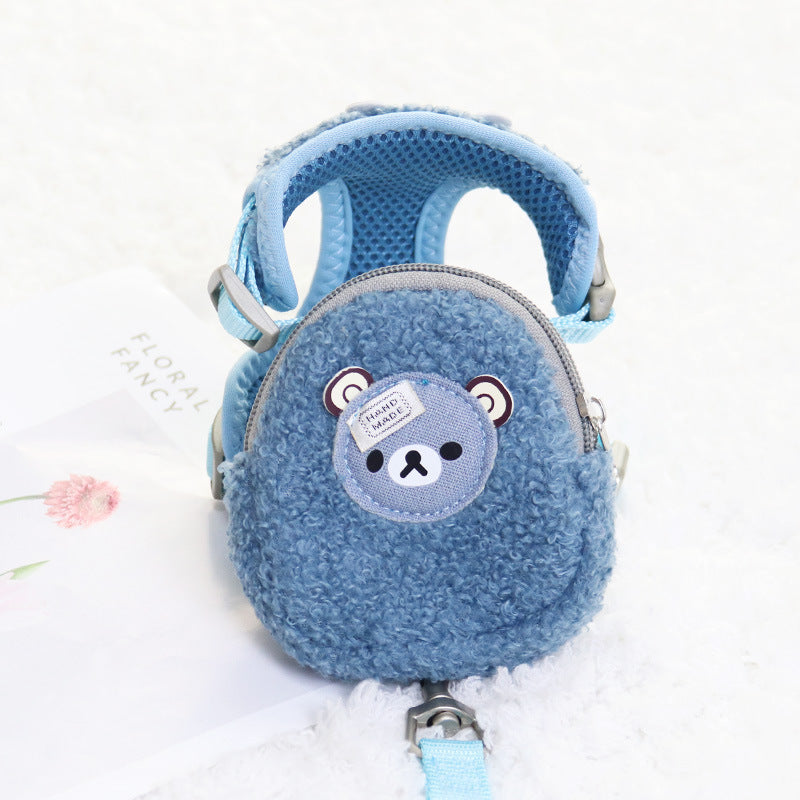 HKM-579923 Pet Fleece Backpack with Chest Strap and Traction Rope - Soft Cotton, Multiple Colors Available