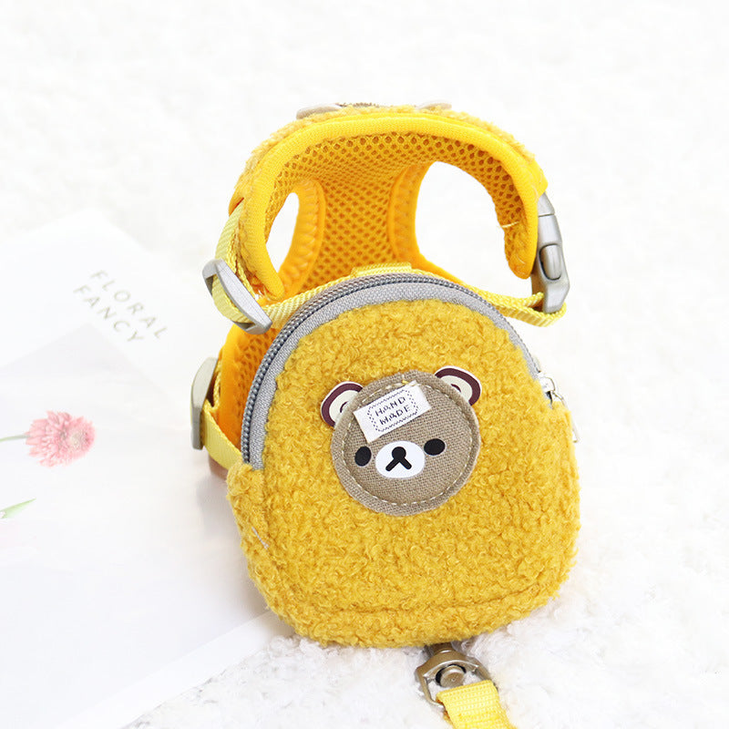 HKM-579923 Pet Fleece Backpack with Chest Strap and Traction Rope - Soft Cotton, Multiple Colors Available