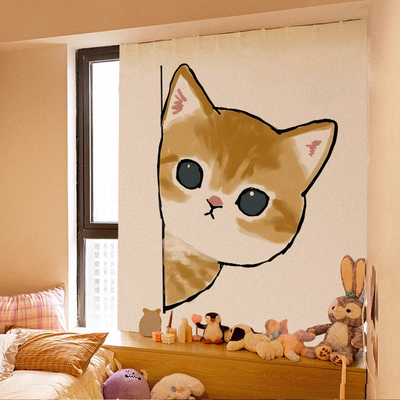 KTX-580115 Adorable Plush Cat Velcro Curtain with Punch-Free Installation - Various Designs and Sizes Available