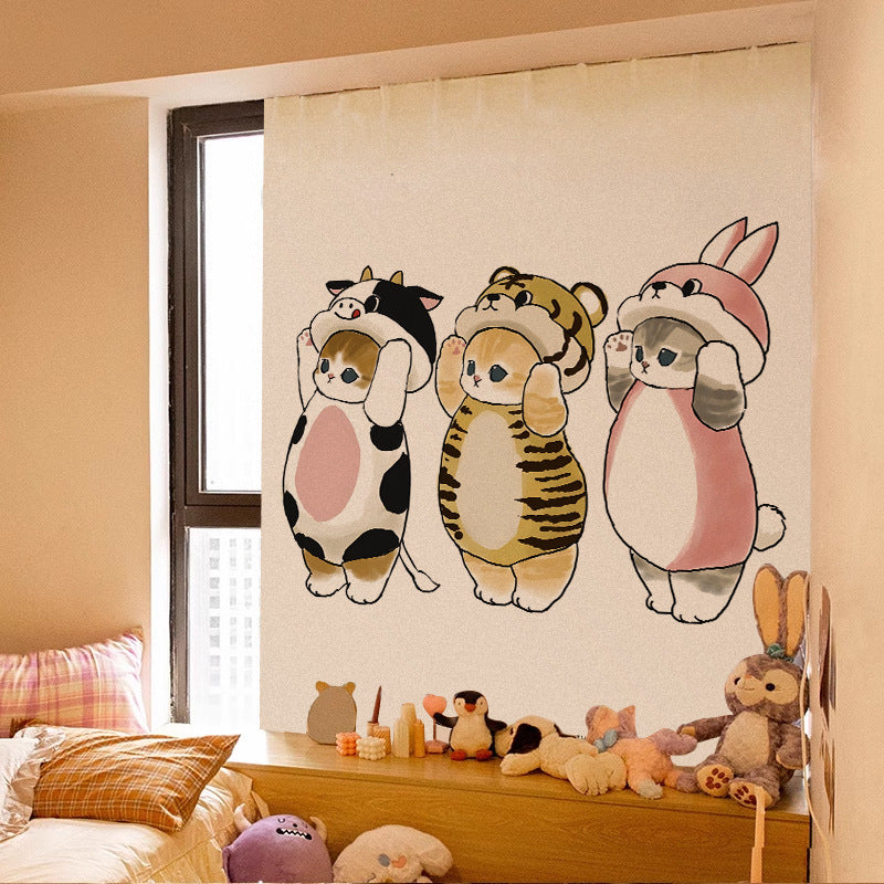 KTX-580115 Adorable Plush Cat Velcro Curtain with Punch-Free Installation - Various Designs and Sizes Available