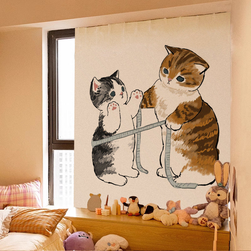 KTX-580115 Adorable Plush Cat Velcro Curtain with Punch-Free Installation - Various Designs and Sizes Available