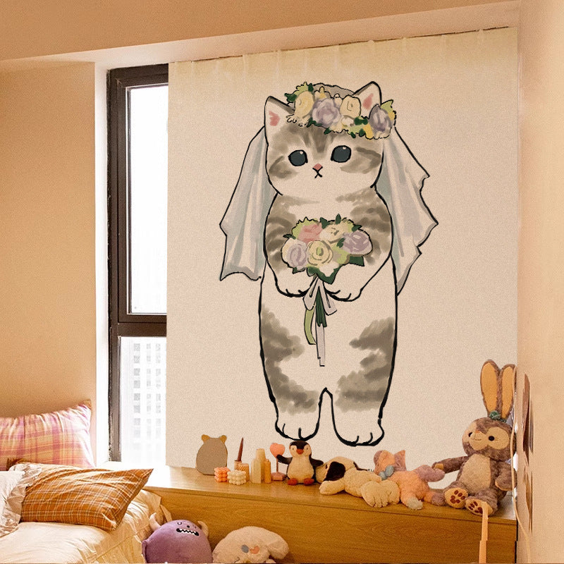 KTX-580115 Adorable Plush Cat Velcro Curtain with Punch-Free Installation - Various Designs and Sizes Available