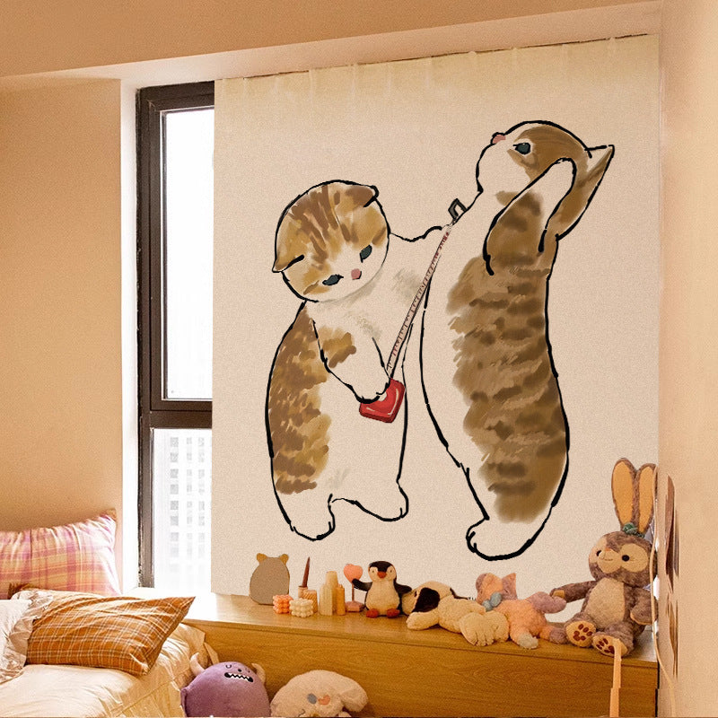 KTX-580115 Adorable Plush Cat Velcro Curtain with Punch-Free Installation - Various Designs and Sizes Available