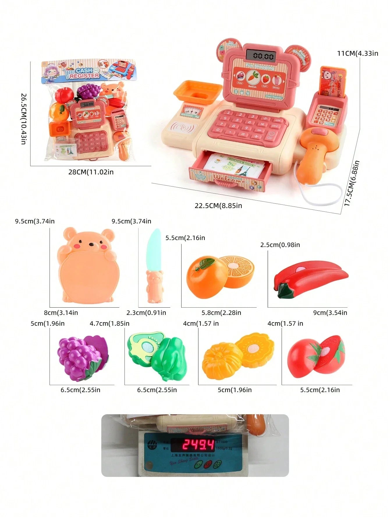KTX-580243 Electronic Cash Register Toy Kitchen Set for Kids - Pretend Play Fruit Restaurant Game