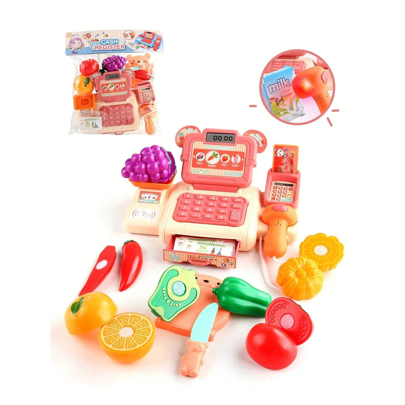 KTX-580243 Electronic Cash Register Toy Kitchen Set for Kids - Pretend Play Fruit Restaurant Game