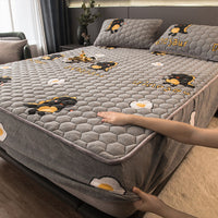 HKM-580371 Thickened Coral Pile Cotton Bed Cover with Pillowcases - Light Grey - Multiple Sizes Available