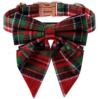 HKM-580435 Plaid Pet Bow Dog Collar with Metal Buckle - Adjustable Sizes S, M, L for All Seasons