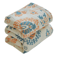 HKM-580563 Cotton Gauze Air Conditioning Blanket with Plant and Flower Pattern in Beige, Red, and Blue - Two Sizes Available