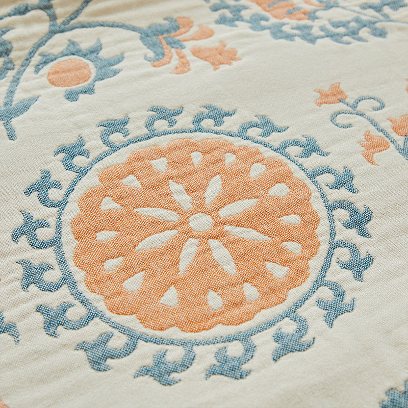 HKM-580563 Cotton Gauze Air Conditioning Blanket with Plant and Flower Pattern in Beige, Red, and Blue - Two Sizes Available