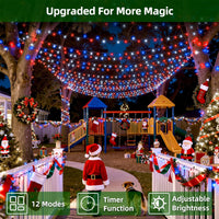 HKM-580755 470FT 1500 LED Outdoor String Lights with 12 Modes, Timer & Dimmable Function, Waterproof Red, Blue & White Lighting for Trees, Garages & Parties